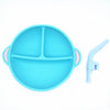 blue Silicone Grip Plate with a straw