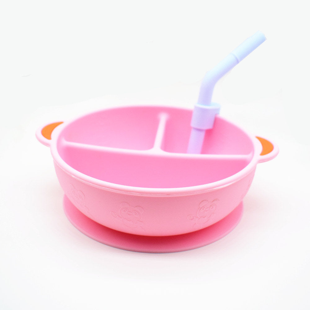 pink Silicone Grip Plate with a straw side image