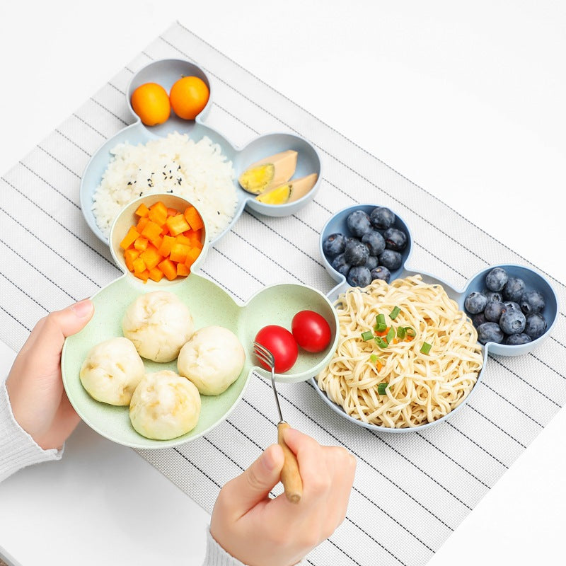 three Mickey Bowl - Eco-friendly child plate with food in them